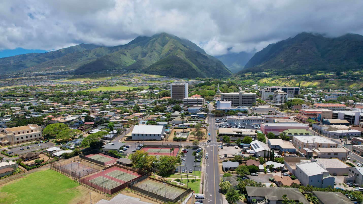 Aerial view Wailuku, Maui, Hawaii.